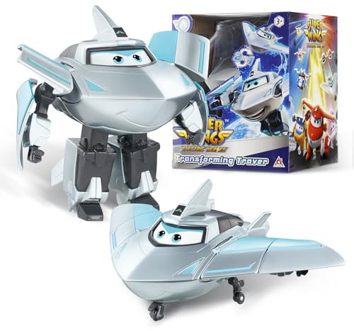 Super Wings Transformations-Flugzeug Supercharged Traver, ca. 12,7 cm große Spiel-Figur für Kinder, Spielzeug-Flugzeug und Roboterfigur für 3+ Jahre Alten Jungen Mädchen, Silver