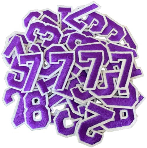 WILDREEDS 40 Pcs Numbers Patch, Number 0-9 Embroidered Patches with Ironed Adhesive, DIY Iron Patches for Shirts Jackets Hats Jeans Shoes Bags (Purple)