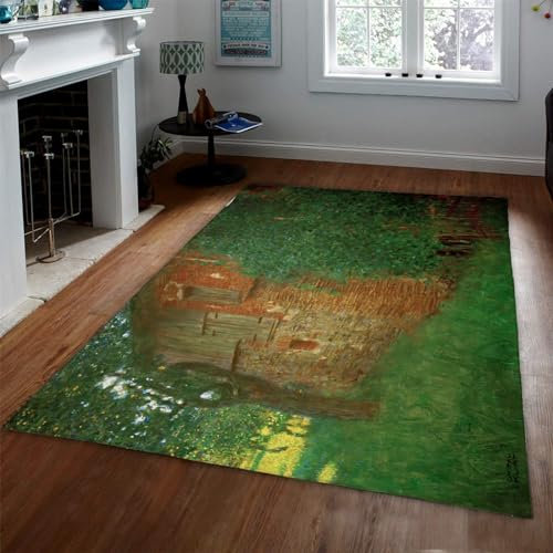 UERWOWELL Gustav Klimt Hausteppiche - Superweiche dünne Teppiche für Wohnzimmer - Waschbare & rutschfeste Teppichmatte für Foyer Flureingang - Grün 120x150cm