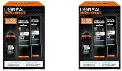 L'Oréal Men Expert Geschenkset für Männer mit 5-in-1 Deodorant und XXL 5in1 Duschgel für Haar, Körper und Gesicht, Vorteilspack mit Carbon Protect Deoroller und Pure Carbon Bodywash, 3-teilig