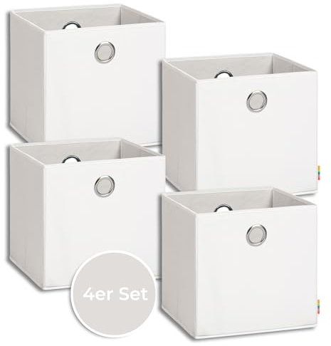 Storanda | 4er Set Aufbewahrungsbox 33x33x33 cm | Extra Große Griffe | Stabil & Faltbar | Regalbox für Würfelregal Kallax | Ideal für Zuhause & Kinderzimmer | Weiß