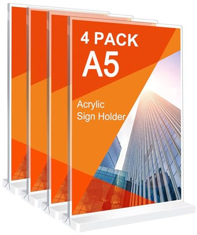 4 Stück Tischaufsteller Aufsteller A5, Preisschilder Aufsteller, T Form Acryl Tischständer Werbeaufsteller, Acryl Tischaufsteller für Restaurants, Cafés, Büros, Fotos und Geschäfte (21 x 14,8cm)