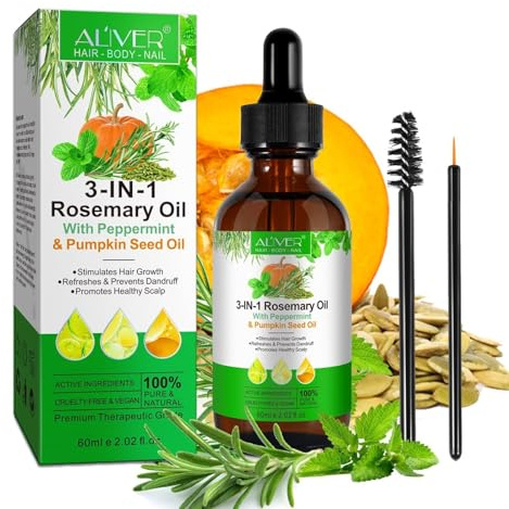 P-Beauty 3in1 Haaröl, mit Rosmarinöl, Pfefferminzöl & Kürbiskernöl 60ml - Öl für Haare, Wimpern & Augenbrauen - für gesundes, glänzendes Haar & dichte Wimpern - Haarpflege & Kopfhautpflege