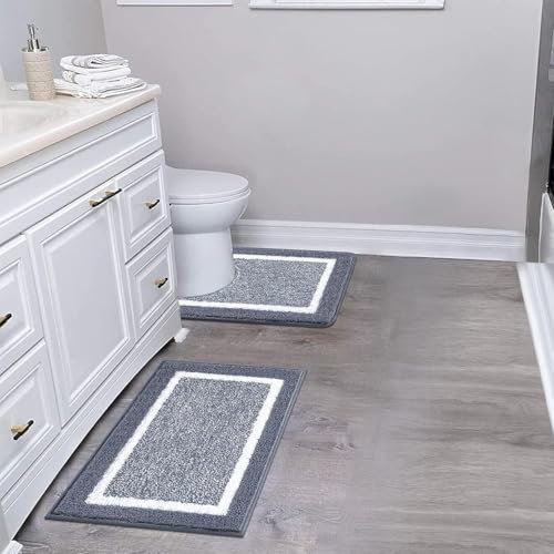 SHACOS Badteppich rutschfeste Badematte Weicher Badezimmerteppich Wasserabsorbierend Duschmatte Maschinenwaschbar Badvorleger für Dusche,Badewanne und Toilette, Grau, 45x65cm+50x60cm