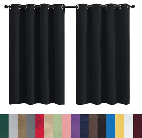 GAIFNAG Blickdichte Gardinen Schlafzimmer Curtains 160 x 240 cm Blickdicht Abdunkelnd, Größe Und Farbe Wählbar Modern Schlaufenschal, Balkontür Gardine für Hotels Büros Wohnzimmer, Schwarz