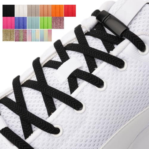 Premium Elastische Schnürsenkel ohne Binden mit Magnetverschluss – Schnürsenkel Schnellverschluss für Komfort und Stil (Schwarz)