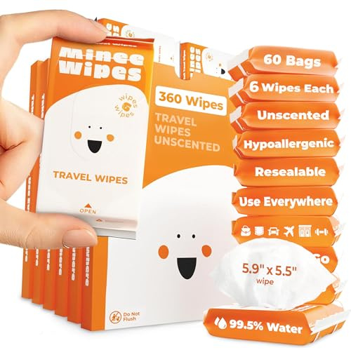 MOONIES MINEE WIPES - Slide in Your Bag - Ultra Compact Pack Size - Towels for Adults and Children - Travel Cleaning Wipes - Wipes - Alcohol Free and Pec-free Wet Wipes