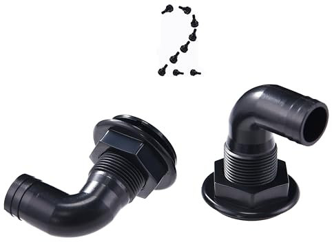 CROSSBODY 2 Pcs Thru Hull Fitting - 90° Degree Through Hull Fittings for Boats, Marine Plastic Scupper Drain for Interior Diameter Hose, Bilge Pump Hose Adapter for Boat, Yacht, RV, Truck