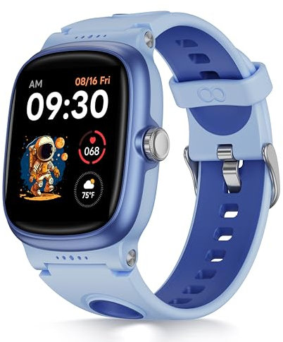 anyloop SmartWatch bambini, Orologio per bambini IP68 impermeabile, 19 Giochi, cardiofrequenzimetro,8 modalità sport,Pedometri,Frequenza Cardiaca,Monitor Del Sonno,Regalo per Ragazzi Ragazz (Blu)