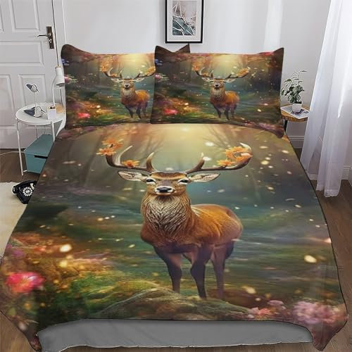 AAPZY Hirsch Bettwäsche Weiche Mikrofase Bettbezug Und Kissenbezüge Mit Reißverschluss 2teiligr Für Erwachsene Teenager Kinder Bettbezüge Angenehme Bettdeckenbezug Single (135x200cm)