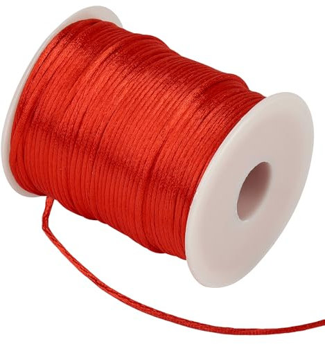Filo di nylon per bracciali, filo di raso 100 m x 2 mm, filo di seta cinese per braccialetti fai da te, collane, gioielli, filo di perle (rosso)