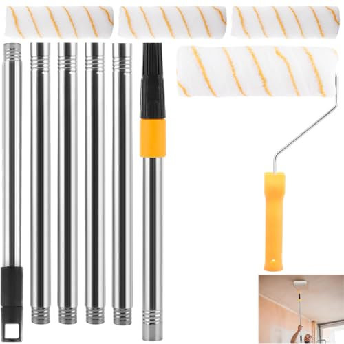 Oungy Lot de rouleaux de peinture de 1,8 m de long, rouleau de peinture de 22,9 cm avec manchon de rouleau, rouleau de plafond long pour peinture, grand rouleau de peinture avec poignée d'extension