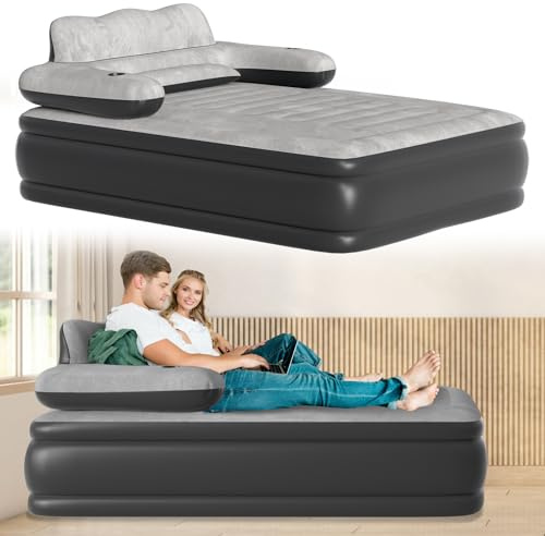 UISEBRT PVC Luftbett für 2 Personen - Luftmatratze mit Kopfteil Selbstaufblasend Luftmatratze Aufblasbares Bett max 250kg Gästebett für Camping Zuhause -195 x 146 x 82.5cm