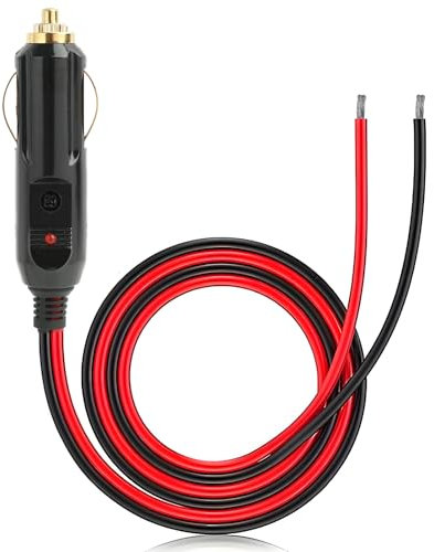 Fil Arrière Étamé 16 AWG, Câble de Prise Allume-Cigare Mâle 12V, Rallonge allume cigare 12v, Câble de Remplacement avec Fusible de 15A, Longueur 2m