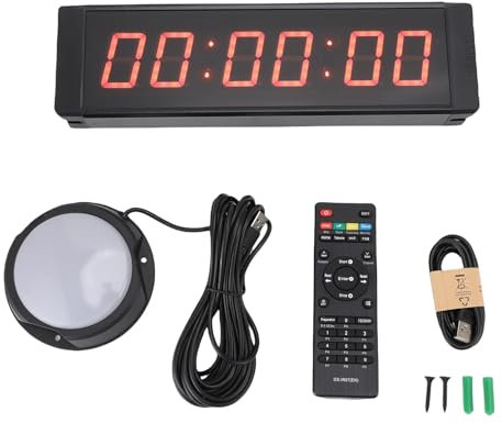 Temporizador de LED, Reloj de Cuenta de Gimnasio de Evento Rojo de 6 Dígitos de 6 Dígitos, Temporizador Multifuncional con Control Remoto de Cronómetro, Marco de Aluminio,