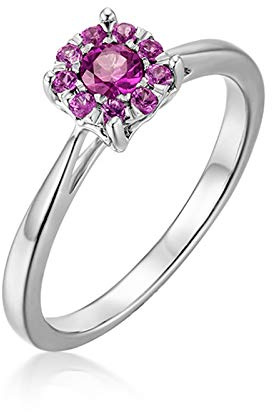 Stfery Ring Weißgold 18 Karat Damen, Eheringe mit Rubin, Ringe Echt Goldschmuck, Gr.58 (18.5)