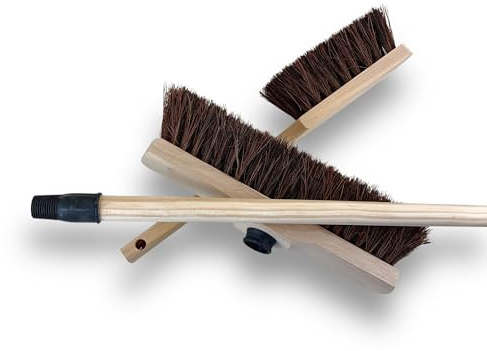 Kibros Lot 3 Kits Balai Droit Manche + 3 balayettes Fibre Arenga | Fibre arenga résistante, sortie 65 mm, idéal jardinage extérieur sols rugueux irréguliers.