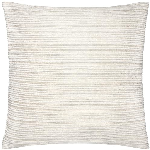 Paoletti Jupiter Feather Filled Cushion – Pearlescent Jacquard Chenille Linear Textured Decorative Pillow (Ivory/Gold - 50x50cm)