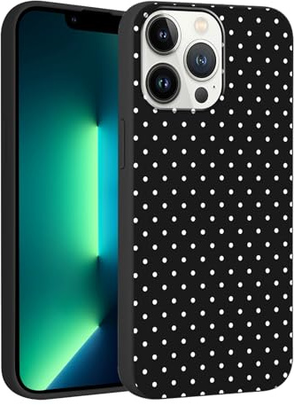Foonary Polka Dot Phone Case for iPhone 13 Pro Max Cute Fashion Pattern Case 6.7, Aesthetic Trendy Stylish Design Women Girly Cover Camera Protective Gloss Slim Silicone Shockproof TPU Funda, Black