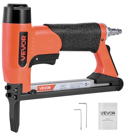 VEVOR Agrafeuse Pneumatique Long Bec, Calibre 21, Compatible avec Agrafes Fil Fin Série 80 Non Incluses de Largeur Couronne 12,8 mm, de Longueur 6-16 mm, Capacité 150 PCS, pour Menuiserie, Bricolage