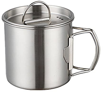 lyrlody Taza de Camping de Acero Inoxidable, Taza con Asas Plegables y Escala de Volumen, Plegable con Tapa, para Camping y Picnic (Plata 350ml)