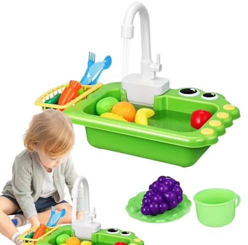 Fregadero de juego con agua corriente - 42x26x29cm de fregadero eléctrico para niños, juego de fregadero de juego de rol, juguetes de cocina para niños pequeños | Juguetes interactivos de