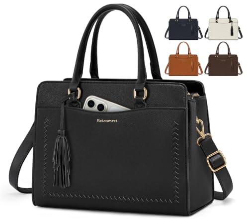 RAINSMORE Handtasche Damen Mittelgroß Umhängetasche Format A4 Wasserdicht | Henkeltaschen Damen PU Leder Arbeitstasche für 11 Tablet mit Schulterriemen für Arbeit Freizeit Alltags