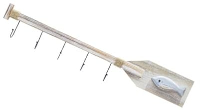 INOOMP Rustikale Holzreihenhaken im Mediterranen Stil Stabile Wandhaken fürs Badezimmer und Flur Garderobe Sommer Deko mit Kleinem Fischboot Paddel Design