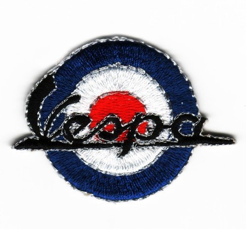 Bestickter Aufnäher / Aufbügler, mit Schriftzug „Vespa“ und Kokarde