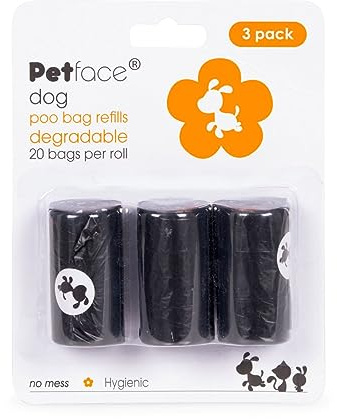 Petface Dog Poop Bag Refills, 20 Bags (Pack of 3, 60 Bags in Total) | 3 Packs of 20 Bags, Tie Handles for Mess-Free Clean-Up, Eco-Friendly