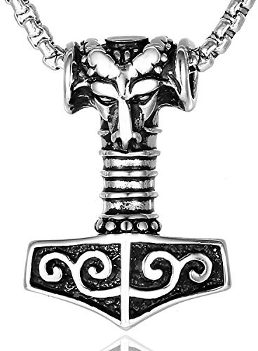 DonDon Collar de Acero Inoxidable con Colgante Martillo de Thor de Acero Inoxidable para Hombres en Bolsa para Joyas