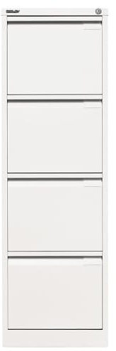 BISLEY Hängeregistraturschrank, einbahnig, DIN A4, 4 HR-Schubladen, Metall, 696 Verkehrsweiß, 62.2 x 41.3 x 132.1 cm