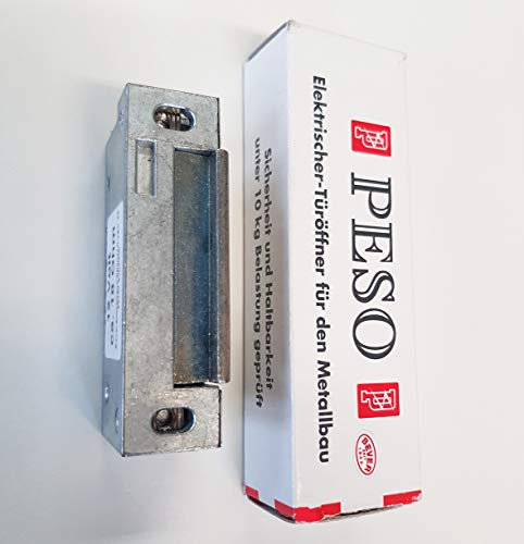 Bever Elektrischer Türöffner PESO 500 für 5 bis 8 V, 62 mm Schraublochabstand, Gleichstrom oder Wechselstrom, für gefälzte oder stumpfe Türen, Metall, h x b x t = 75 x 20 x 28,5 mm