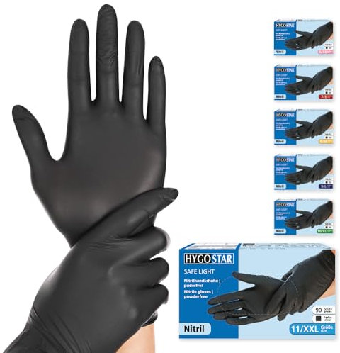 FRANZ MENSCH Hygostar Nitrilhandschuhe Safe Light | puderfrei, schwarz, 11/XXL, 24cm, 100 Stück, Einweghandschuhe, Einmalhandschuhe, in Gr. XS, S, M, L, XL & XXL verfügbar