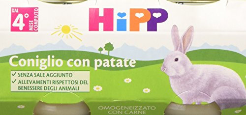 HiPP - Omogeneizzato di Carne per Neonati, Gusto Coniglio con Patate, Senza glutine, Senza Sali e Aromi Aggiunti, 24 Vasetti da 80 g