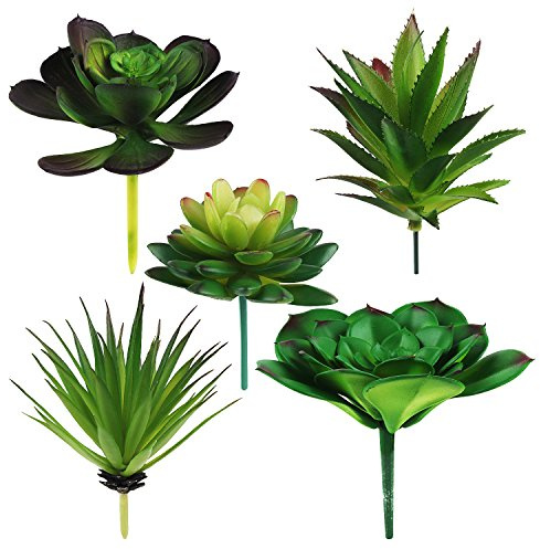 Hecaty 5 Pcs Large Size Faux Succulents Set,Realistic Large Fake Succulents,Artificial Hanging Ornaments Fleshed Plant Textured for Home Garden Wedding Party Decoration