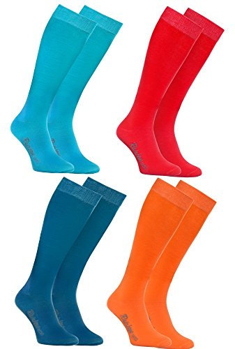 Rainbow Socks - Femme Homme Chaussettes Hautes Colorées en Coton - 4 Paire - Azul Rojo Turquesa Amarillo - Taille UE 44-46