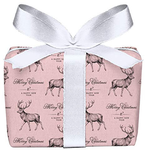 5er Set Weihnachts Geschenkpapier Bögen Hirsch pastell rosa im Retro Kraftpapier Look zu Weihnachten, Adventszeit, Weihnachtspapier für Geschenke, Format: 50 x 70 cm