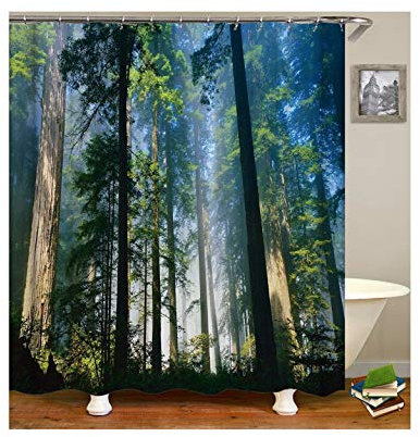 Epinki Polyester Badewanne Vorhang Wald Muster Duschvorhang Mehrfarbig für Badewanne 90x180CM