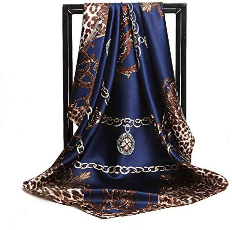 Foulard en soie pour femme - Grand carré Satin 90 cm - bleu - 89 cm