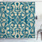 ABAKUHAUS Chinesisch Duschvorhang, Oriental Antike Rolle, Stoffliches Gewebe Badezimmerdekorationsset mit Haken, 175 x 200 cm, Petrol Blau und Creme