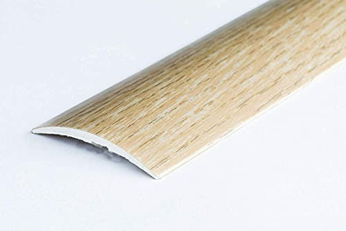 80mm Wide Self-Adhesive Aluminium Wood Effect Transition Strip Carpet Cover Door Floor Threshold TMW Profiles (Light Oak)
