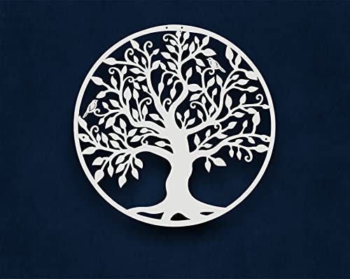Dekadron Art mural en métal, Art mural arbre de vie, signe d'arbre généalogique en métal, blanc (44x46cm)