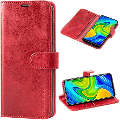 Mulbess Custodia per Xiaomi Redmi Note 9, Cover Cellulare, Tasca Slot Carta, Supporto Stand, Magnetica Chiusura, Vintage Vino Rosso