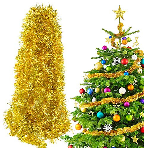 BHGT 6 Pz Ghirlanda Orpelli Natalizia Festone Scintillante Metallo Tinsel Oro Abete Artificiale Decorazione per Albero di Natale Festa