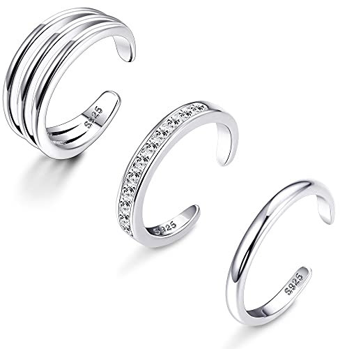 LOLIAS 925 Sterling Silber Offene Zehenringe Set Fingerring Gelenkring für Damen Mädchen Hypoallergen Einstellbar Offene Zehenringe Schwanz Fingerringe Set 3 Stück Strand Fußring Schmuck