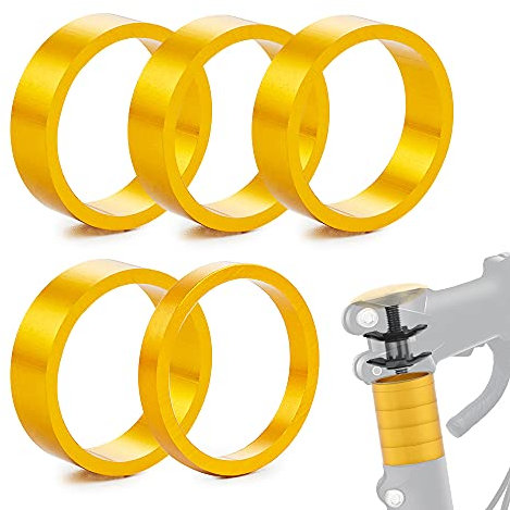baluoqi Fahrrad Steuersatz Spacer Fahrrad Lenker Vorbau Spacer Gewindelose Aluminiumlegierung Steuersatz Spacer Set Fit 1 1/8-Zoll Vorbau 5/10mm für MTB BMX Mountainbikes (Gelb)