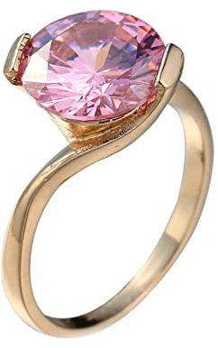 Lieson Ringe Frauen Gold, Vergoldete Ringe mit Stein Elegant Verdrehte Verlobungsringe Frauen Rund Rosa Zirkonia Ring Größe 54 (17.2)