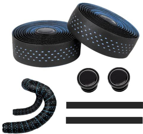 Cycling Fahrrad Lenkerband 2 Rollen Eva Lenkerbänder mit Endstopfen für Rennrad, Rutschfest Stoßfest Griffband für Rennrad Gravel Urban Cycling, Klebestreifen Radfahren Wrap (Blau)