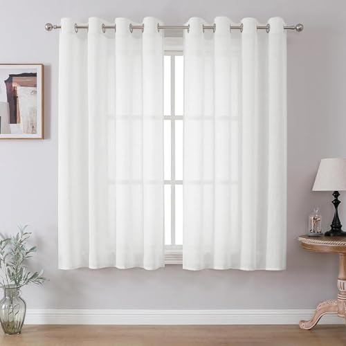 CUCRAF Leinenoptik Voile Vorhänge mit Ösen Gardinen Wohnzimmer Schlafzimmer, Off White, H175 x B140cm 2er Set